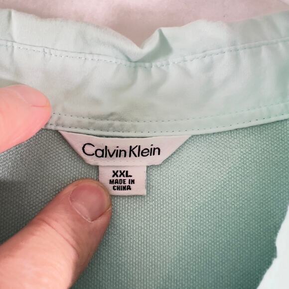 Calvin Klein Polo Shirt Men XXL All Cotton Mint Green Pockets Button Down Collar - Picture 2 of 11